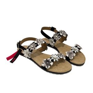 Maria Mare Black Rhinestone Sandals Women 38 Leather Insole Glam Dressy Chic